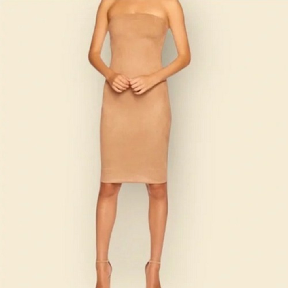 Susana Monaco Dress Womens Medium Brown Sleeveless Mock Neck Suede Soft Midi USA
